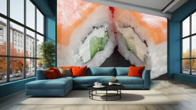 close up of two sashimi sushi set on a serving tray Wall mural