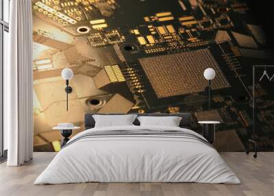 Board micro processor gold - orange and yellow color Wall mural