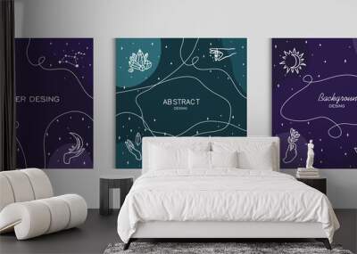 Collection of mystical and mysterious background for social media promotional content. Mobile App, Landing page,Web design in hand drawn style. Minimalist objects made in the style of one line Wall mural