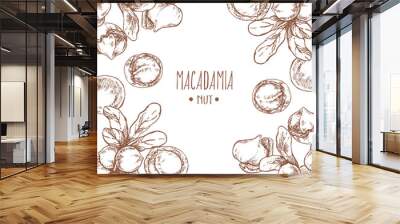 Hand drawn vector macadamia nut core leaf branch Wall mural