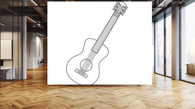 Doodle Classic six-string guitar. A stringed musical instrument. A symbol of hiking, camping, traveling. Outline black and white vector illustration isolated on a white background. Wall mural