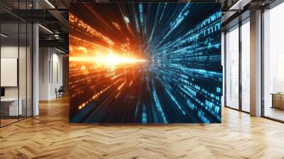 blue and orange rays of light in the form of digital information Wall mural