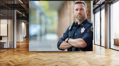 Male police officer standing at police station Wall mural