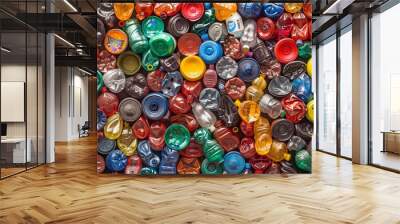 a pile of colorful plastic bottle caps and bottles Wall mural