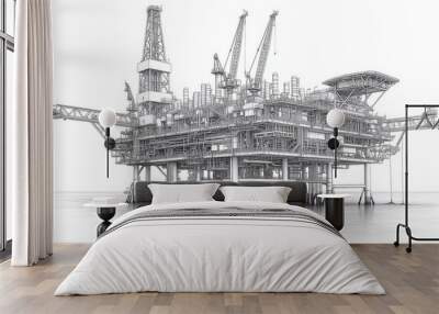 Detailed drawings of offshore rigs in 3D projections Wall mural