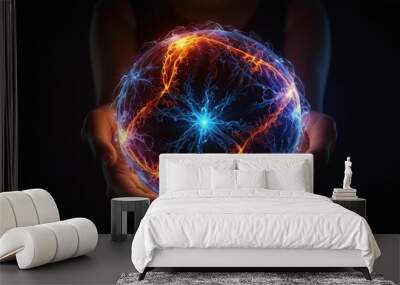 Electric Energy Sphere in Hands Wall mural