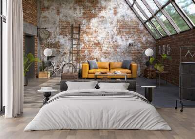 Industrial style of interior design with grunge walls, loft style, 3d render	 Wall mural