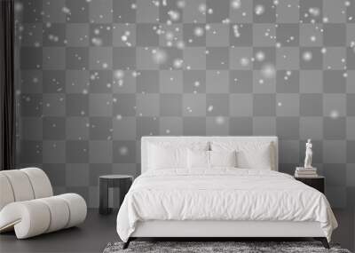 Snow falling on transparent. Realistic snowfall overlay background. 16x9 Stock vector illustration Wall mural