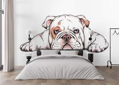 Cute english bulldog sketch. Vector illustration in hand-drawn style Wall mural