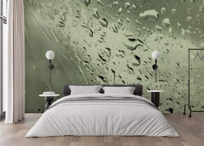 Close up, water droplets on the silver object surface Wall mural