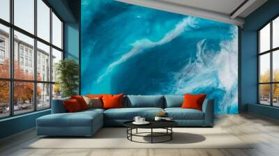 abstract epoxy resin painting. Like see, sky. Blue vawes. colourful background Wall mural