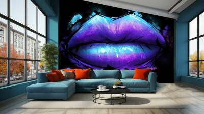 lips in artistic colored paint style in freedom color palette with glare shine beauty in neon sexy g Wall mural