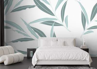 Seamless pattern of mint herbs. Branch pattern on white background. Wall mural