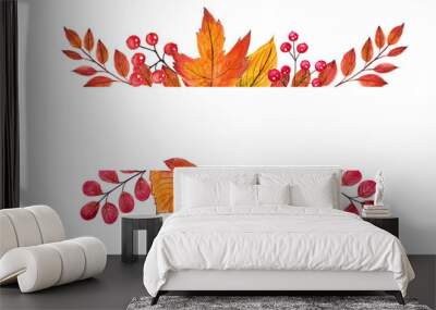 Beautiful frame autumn leaves. Watercolor handpainted illustration. Isolated on white background. Can be used in greeting card, halloween invitation, thanksgiving day, design, wallpaper, textile Wall mural