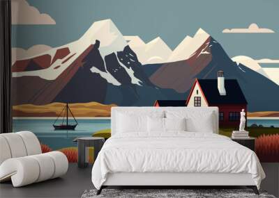 Beautiful landscape of Iceland. Vector illustration. Wall mural