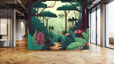 Beautiful tropical forest landscape.Vector illustrations. Wall mural