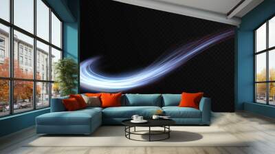 Blue glowing shiny lines effect vector background. Shiny undulating trail. Light painting. Light trail. Wall mural