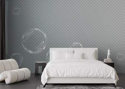 Bubble PNG. Set of realistic soap bubbles. Bubbles are located on a transparent background. Vector flying soap bubbles. Water glass bubble realistic png	
 Wall mural