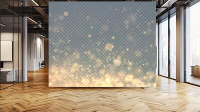 Gold sparkling dust with gold sparkling stars on a transparent background.Glittering texture. Christmas effect for luxury greeting rich card. Gold dust PNG. Wall mural