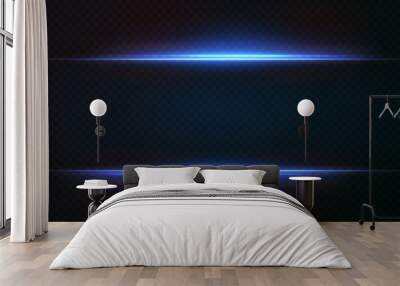 Light beams of light in neon and blue.Illuminated horizontal neon laser. Light line effect neon png. Wall mural