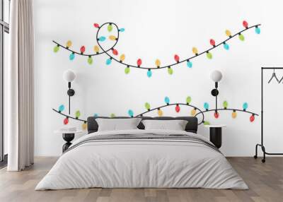 Light bulbs lights isolated on transparent background. Garlands glowing with light Christmas lights. Wall mural