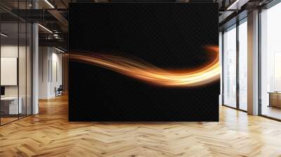 Luminous gold wavy line of light on a transparent background. Gold light, electric light, light effect png. Curve gold line png for games, video, photo, callout, HUD. Isolated vector illustration. Wall mural