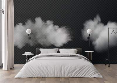 Vector isolated smoke PNG. White smoke texture on a transparent black background. Special effect of steam, smoke, fog, clouds.	
 Wall mural