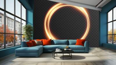 Vector light line effect of golden circle. Luminous fire trail on a transparent background. Light round line with an advantage effect. Golden circle light png. Wall mural