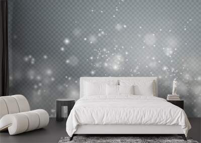 White png dust light. Bokeh light lights effect background. Christmas background of shining dust Christmas glowing light bokeh confetti and spark overlay texture for your design.	 Wall mural