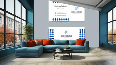 Business card design blue and black colors template modern corporate branding style vector illustration. Two sides with abstract logo on clean background Wall mural