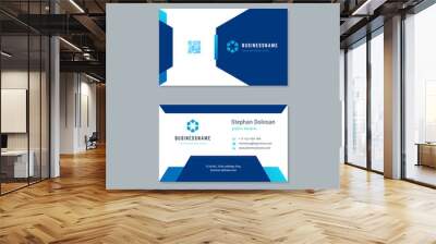 Business card design trendy blue colors template modern corporate branding style vector illustration. Two sides with abstract logo on clean background. Wall mural