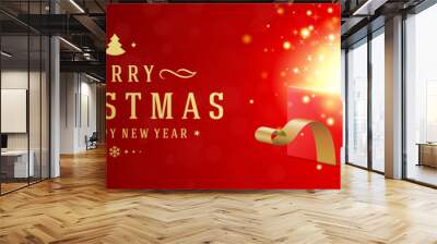 Christmas banner horizontal design template with xmas open gift box and sparkles lights, typographic wish vector illustration Wall mural