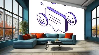 Cyberspace content creation digital marketing multimedia promotion with smiley and chat box 3d icon isometric vector illustration. Web design development technology website media social networking Wall mural