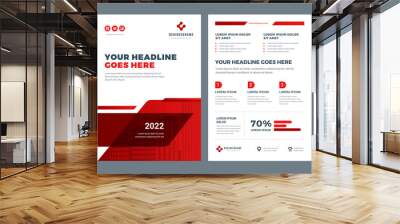 Red brochure annual report flyer design template, vector abstract flat background with logo design. Wall mural