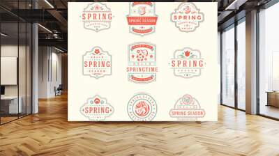 spring typographic badges design set vector vintage labels and decoration elements good for greeting Wall mural