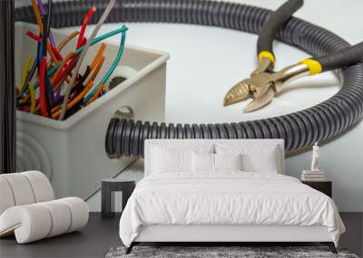 Junction box with wires for repairing or installation electrics in house or office Wall mural