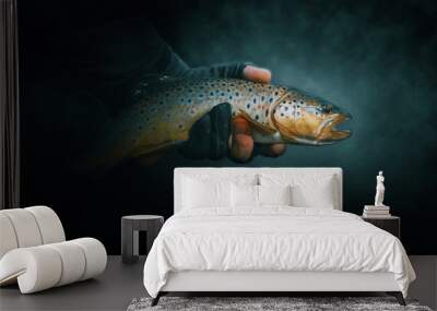 Beautiful trout close-up on a dark background. Wall mural