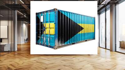  The concept of  Bahamas export-import, container transporting and national delivery of goods. The transporting container with the national flag of Bahamas, view front Wall mural