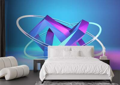 3D illustration, neon illusion isometric abstract shapes colorful shapes intertwined Wall mural