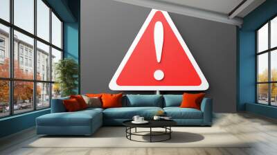 3d illustration exclamation danger sign on gray isolated background. warning attention sign Wall mural