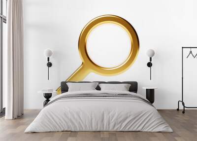 3D illustration of a  golden magnifying glass with shadow  on white isolated  background Wall mural