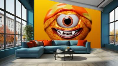 3D illustration of a scary one-eyed orange monster on a monocrome isolated background. Funny monster for kids design Wall mural