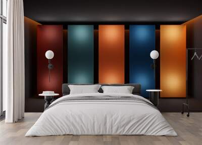 3D illustration of bright stripes burning on black isolated background. Bright rectangle for design Wall mural