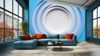 3D rendering abstract blue-white round fractal, portal. White round spiral. Wall mural