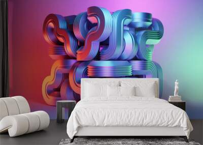 Abstract shape against pink  and blue background, 3D illustration.  Smooth shape 3d rendering Wall mural