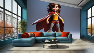 Cartoon character  girl  in superhero costume, 3d illustration , generated ai Wall mural