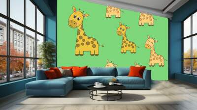 Cute animals tigers happy family, with father and children, son and daughters  on green isolated background, vector illustration. Wall mural