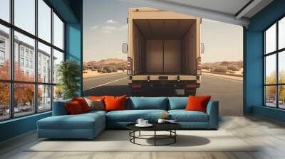 Empty truck body for transporting large cargo on the background of the road, generated by  ai Wall mural