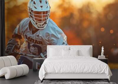 A Lacrosse Player Playing On The Field Wall mural