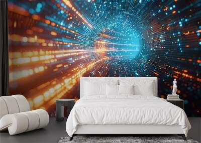 Abstract technology background of high speed global data transfer, ultra fast broadband and connection, digital cyber tech motion Wall mural